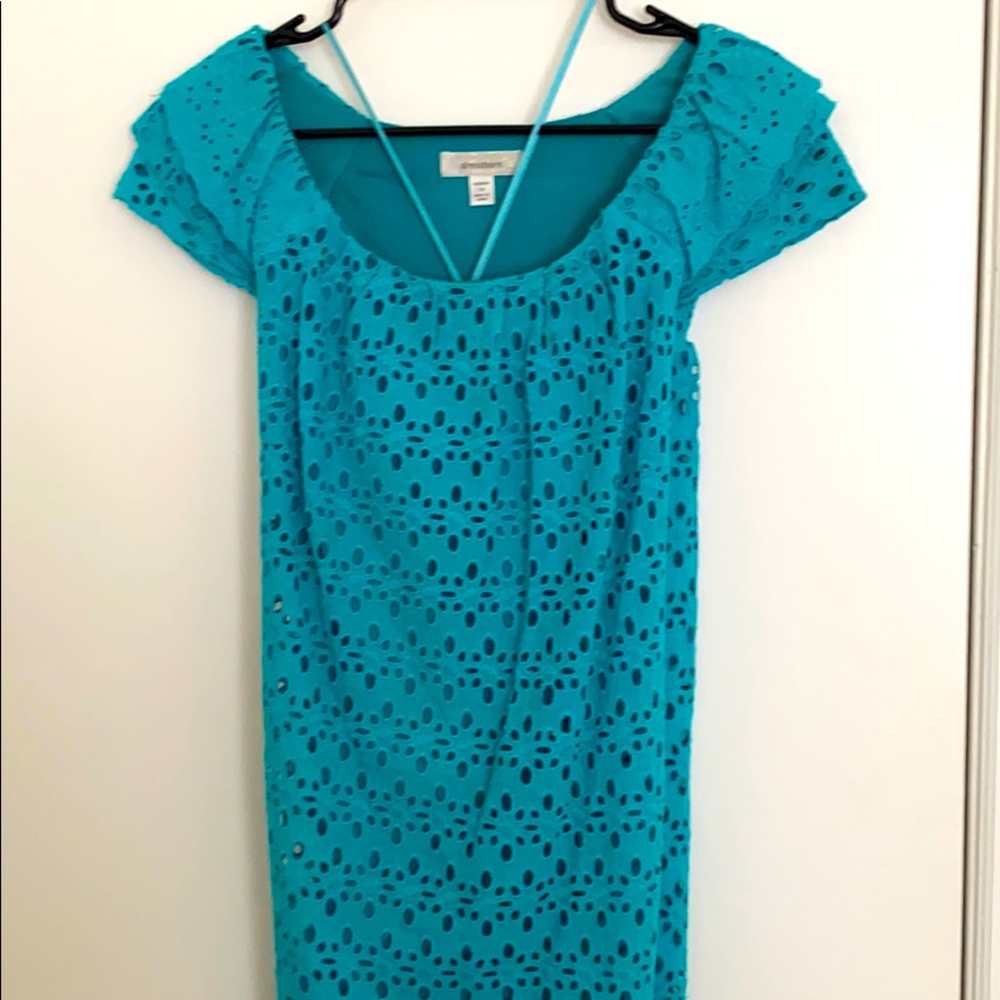 Dress Barn lined eyelet dress; layered cap sleeves